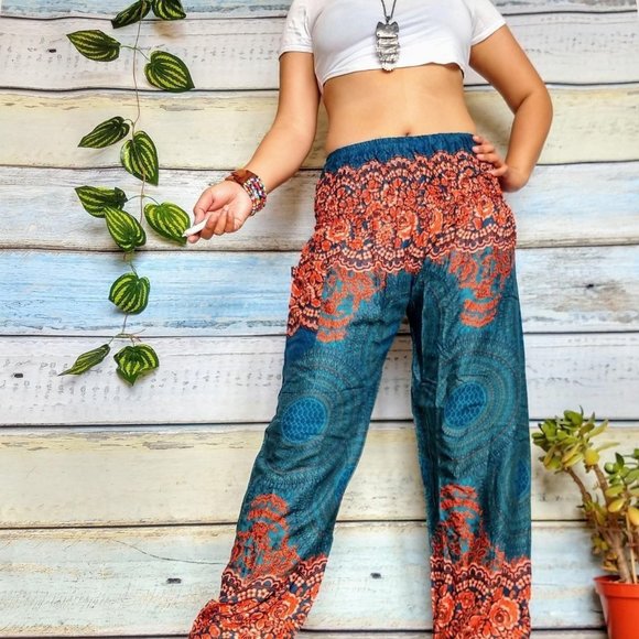 Turquoise and orange harem pants - Picture 3 of 4